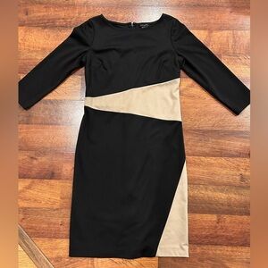 Ann Taylor Women's Black Tan Color-block 3/4 Sleeve Career Casual Dress Size 0